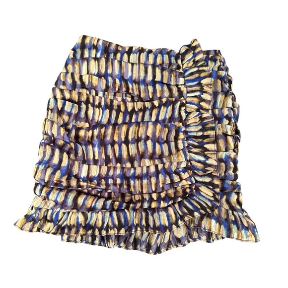Lost + Wander Ruffled Mini Skirt Blue Gold Print NWT Size XS - Picture 3 of 3